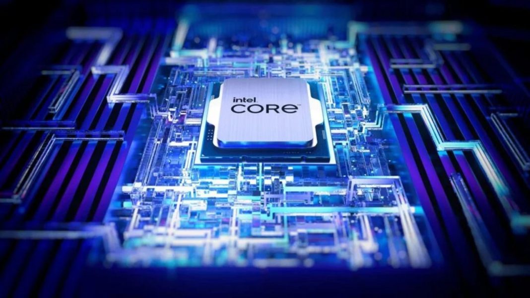 Uma imagem de uma CPU Intel com a palavra “core” na CES 2024.