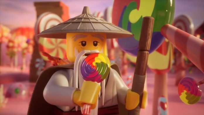 Um personagem LEGO está segurando um pirulito do novo conjunto LEGO DREAMZzz.