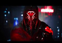 Ghostrunner 2 | Celebra o Ano do Dragão Um Ghostrunner com um moletom vermelho parado em uma cidade.