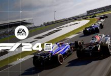 EA SPORTS F1 24 | Aproxima os jogadores da grelha de partida mais do que nunca com melhorias de circuito e piloto Captura de tela do jogo EA Sports F1 2024 mostrando três carros de Fórmula 1 correndo em uma pista sob céu limpo.